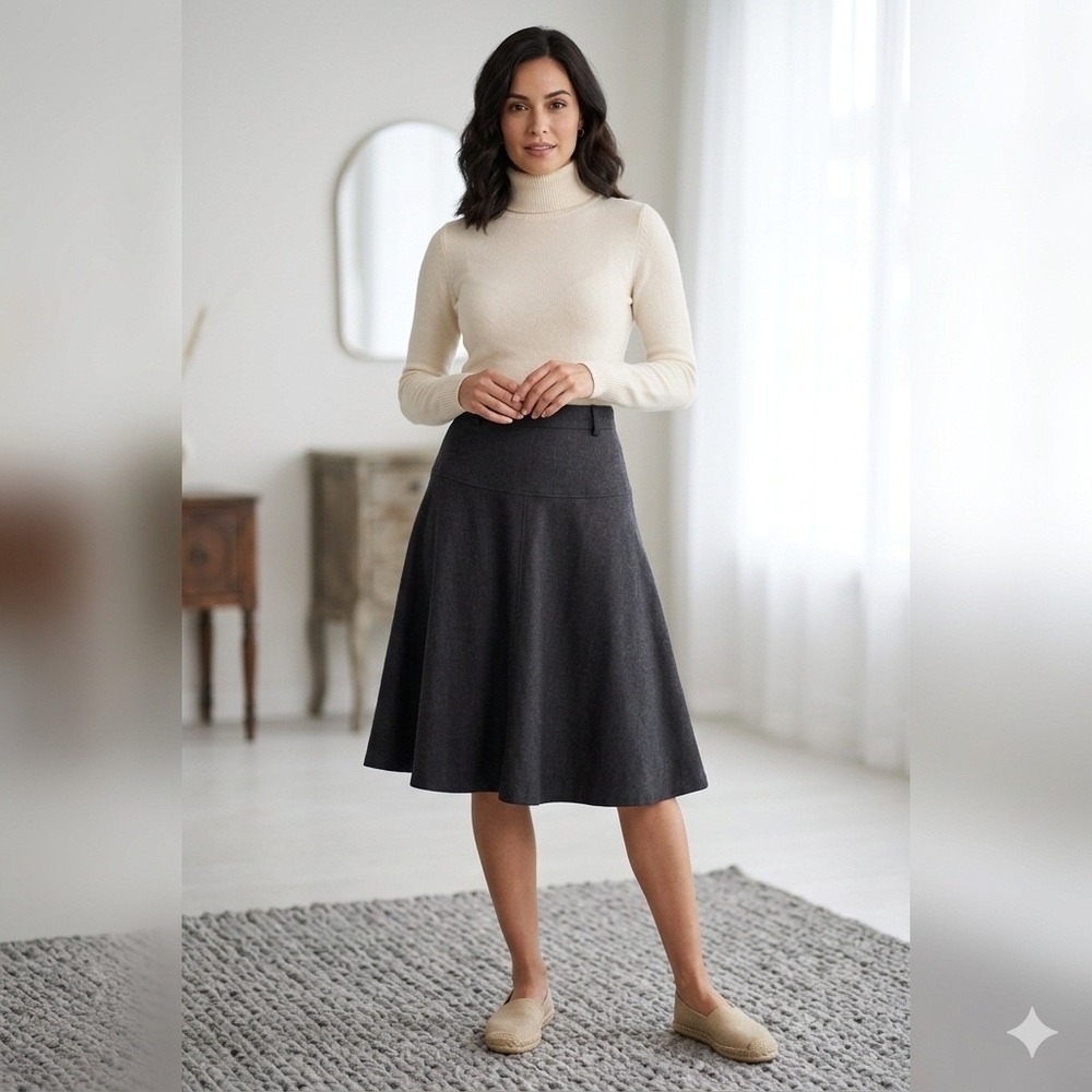 Christian Dior Skirt Womens 8 Gray 100% Wool Vintage A-Line Flared Knee Length